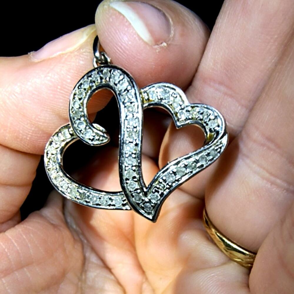 1544.  Silver Double Heart Diamond Pendant Kay Jewelers